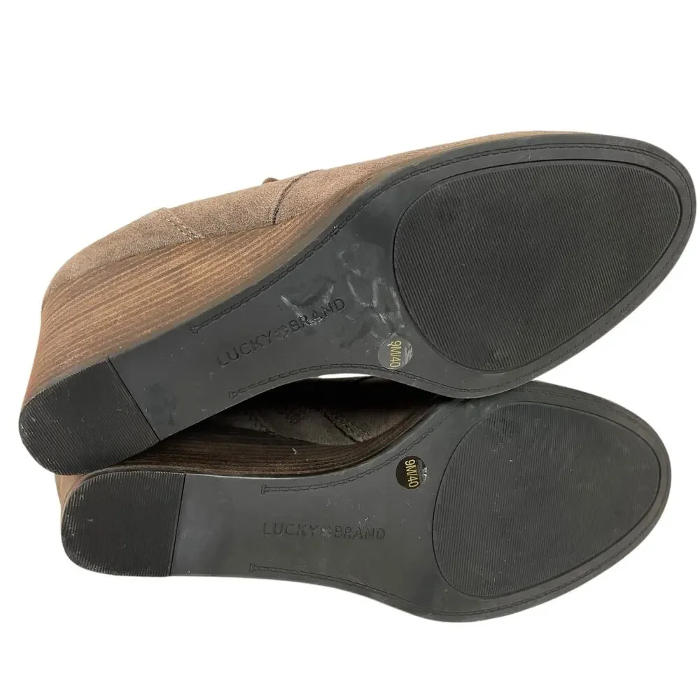 Lucky Brand Wedge Ankle Boots Shylow Suede Leather Women's Size 9 M